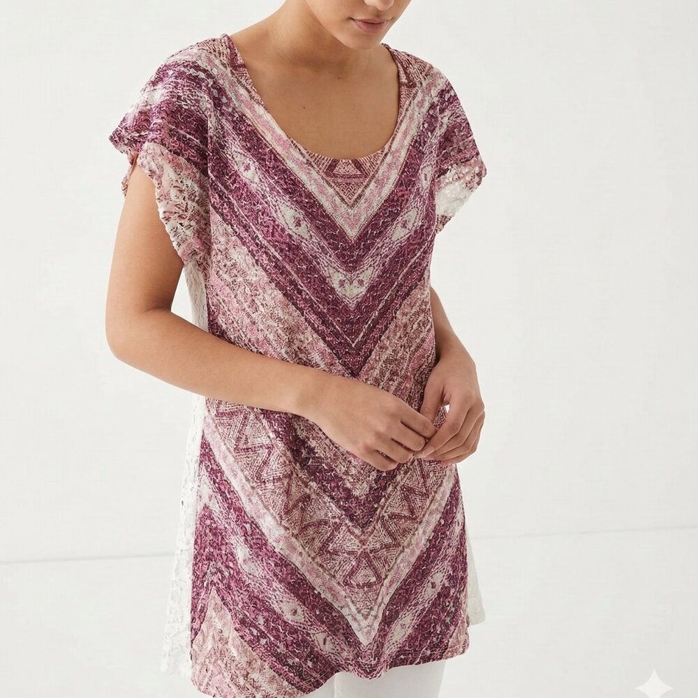 Brittany Black Blouse Purple Pink Crochet Lace Fairy Festival Casual L